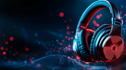 Futuristic Headphones with Neon Soundwaves and Digital Effects