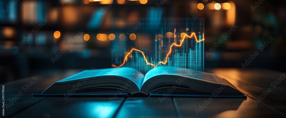 Aufkleber an open book with a digital graph emerging, symbolizing knowledge and growth.