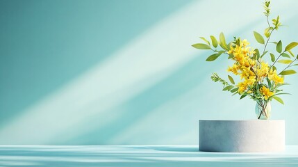 Vibrant Yellow Flowers Gracefully Arranged on a Minimalist Display, 3D Render, Soft Light. AI Generated