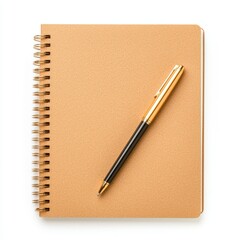 Stylish spiral notebook with a gold pen on a white background, perfect for notes, journaling, or creative writing.
