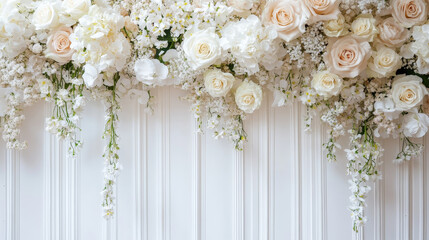 "White Floral Wedding Backdrop &ndash; Elegant Decoration for Ceremonies and Special Occasions."

