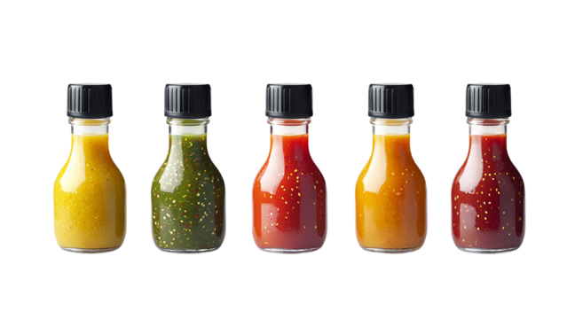 hot sauce bottles, isolated on a white background, cut out