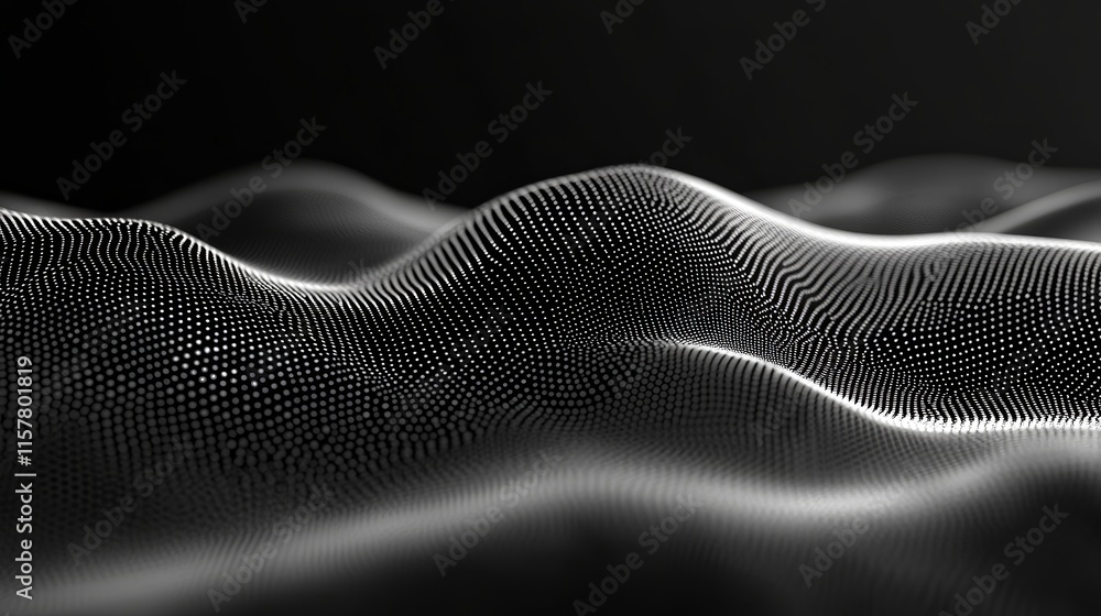 Poster abstract wave of particles, digital landscape. dark background.