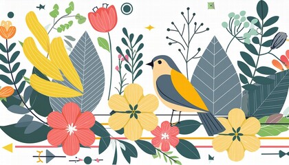 Vibrant Geometric Patterns A Collection of Simple Flat Designs Featuring Decorative Flowers in Bright Colors Perfect for Modern Art Enthusiasts and Designers Alike