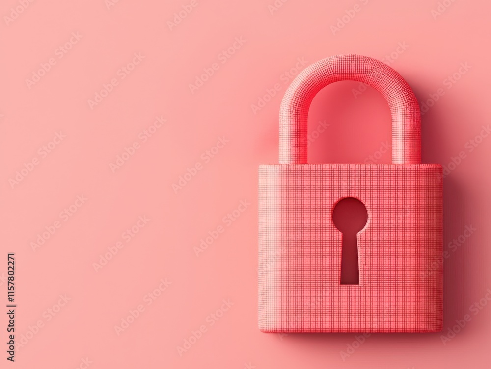 Poster glitch effects on pink padlock illustrating security and privacy in a digital age for creative use i