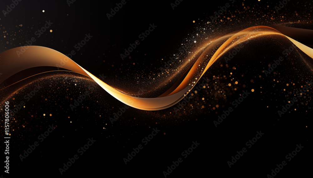 Aufkleber enchanting abstract background with golden light trails and sparkling particles on deep black, radia