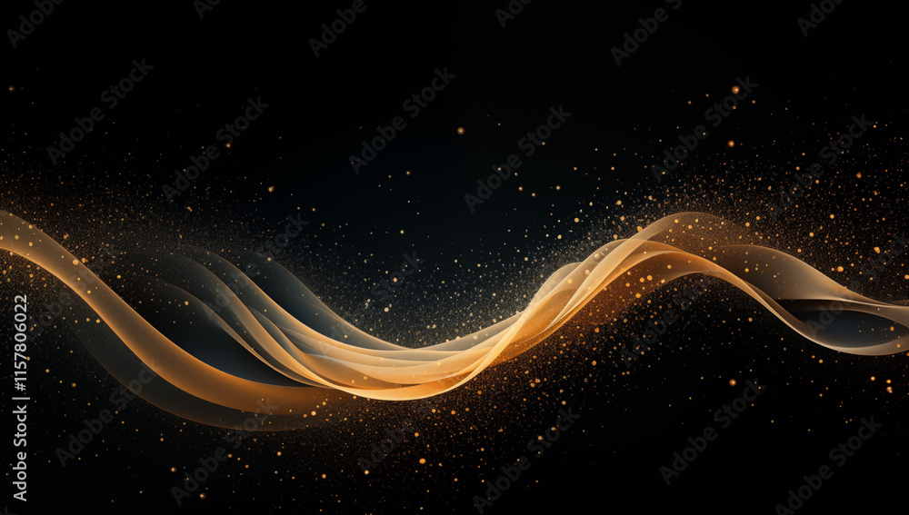 Aufkleber stunning abstract composition with golden light trails and shimmering particles against a dark black
