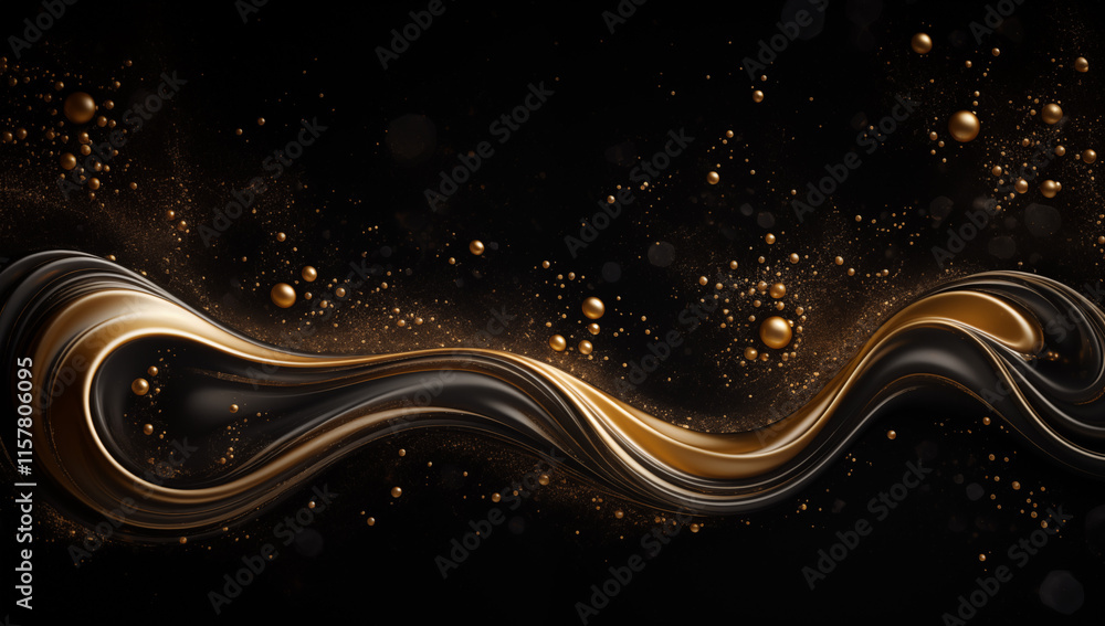 Poster captivating abstract backdrop featuring swirling golden light trails and sparkles on a dark black ca
