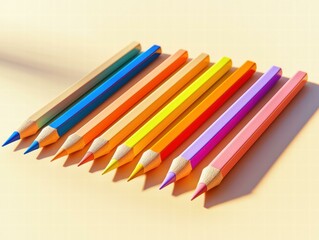 Fototapeta premium Colorful pencils arranged in a row. AI.