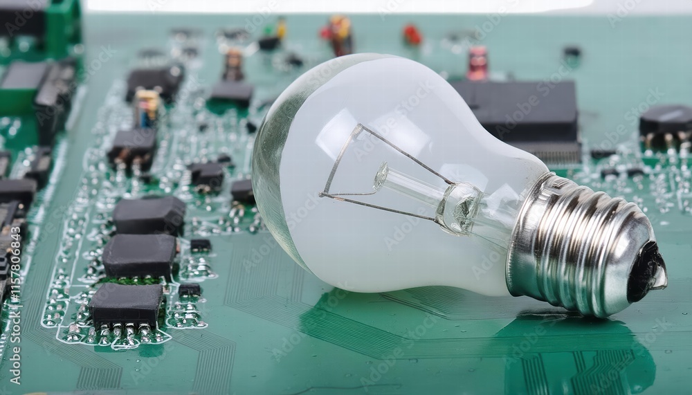 Poster illuminating innovation a light bulb against the backdrop of an electronic circuit a symbol of moder
