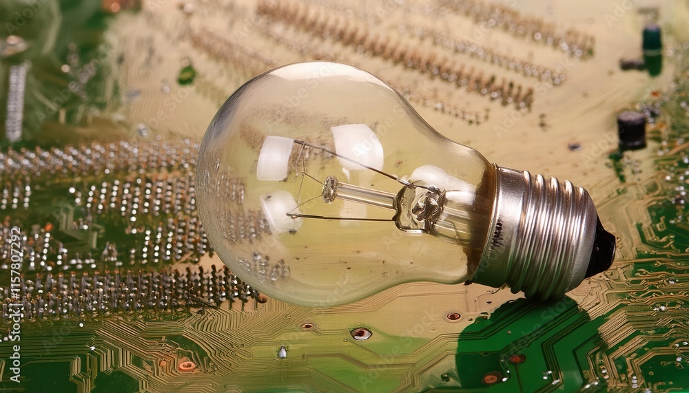 Poster illuminating innovation a light bulb set against the intricate background of an electronic circuit e