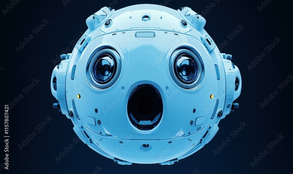 Poster futuristic robotic sphere with multiple cameras. ai.