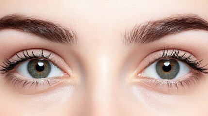 Obraz premium Close-Up of Beautiful Female Eyes with Natural Makeup and Lush Eyelashes