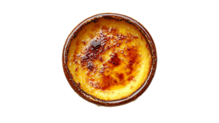 Integrated cream online crème brûlée top view, isolated on a white background, cut out