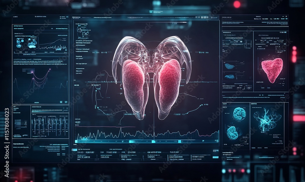 Aufkleber digital visualization of lungs with data analytics for medical analysis.