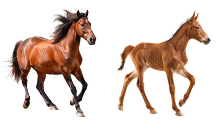 Obraz premium Set of brown horse, isolated on transparent background. PNG element.