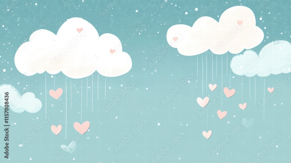 Aufkleber Whimsical Valentines Day design featuring hand drawn clouds with falling hearts and ample space for personalized text. Generative AI