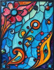 Obraz premium Colorful stained glass window. . Multicolored interior design template. Oil painting