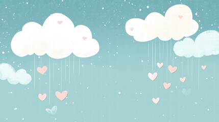 Whimsical Valentines Day design featuring hand drawn clouds with falling hearts and ample space for personalized text. Generative AI