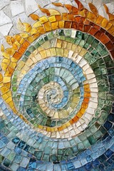 Vibrant spiral mosaic art with colorful glass tiles for decorative design Fibonacci Day