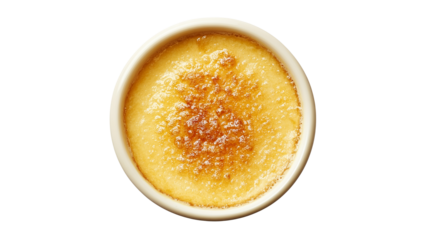 Integrated cream online crème brûlée top view, isolated on a white background, cut out