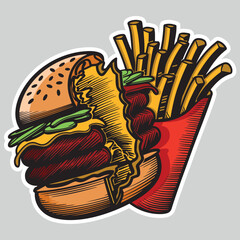 illustration of a fast food hamburger sticker for entrepreneurship