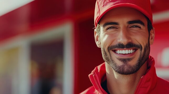 A cheerful staff member welcomes guests with a warm smile during a lively outdoor event