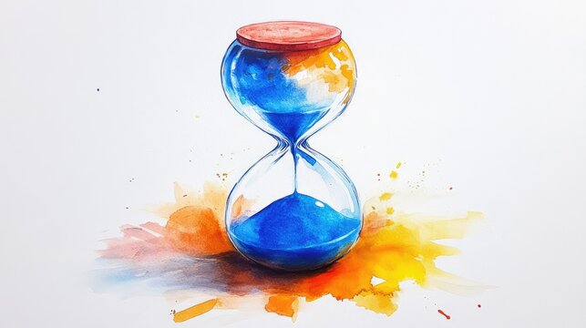 Watercolor Hourglass Meditation: Mindfulness and Self-Care Art with Delicate Brushstrokes and Calming Colors