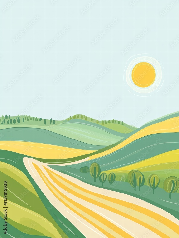 Aufkleber Bright sunny landscape with rolling hills and vibrant color palette for creative use. Generative AI