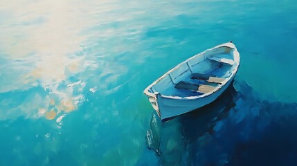 Serene White Boat Gently Drifting on Calm Turquoise Waters: Impressionistic Oil Painting. AI Generated