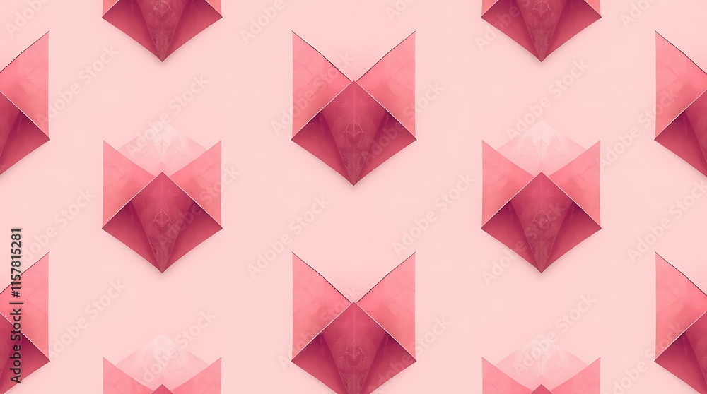 Poster pink geometric hearts pattern: a seamless pattern featuring delicate pink origami hearts arranged in