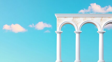 Fototapeta premium Elegant 3D Render: Serene Marble Archway Against a Vivid Summer Sky. AI Generated