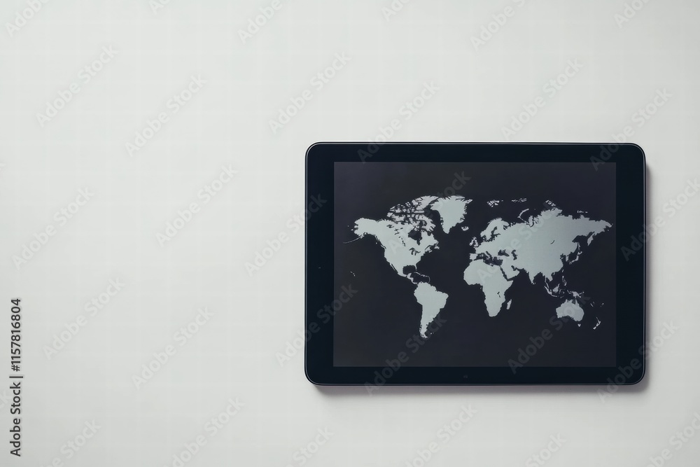 Leinwandbilder world map displayed on a tablet with ample copy space for creative mock up designs and text placemen