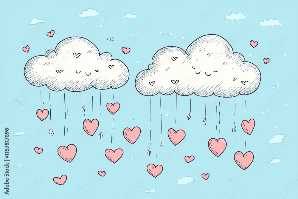 Aufkleber Whimsical hand drawn Valentines Day design with clouds and hearts for creative projects and personal use. Generative AI