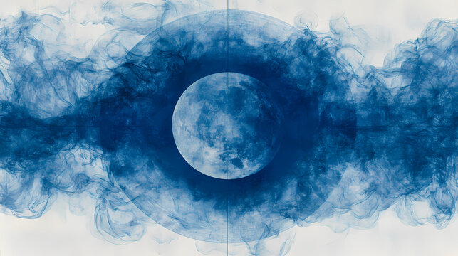 Indigo smoke over celestial equators and ecliptic planes, minimalist mapping. Eclipticae. Illustration