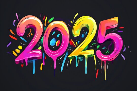 Celebra&ccedil;&atilde;o colorida do Ano Novo 2025 com obras de arte vibrantes e fogos de artif&iacute;cio 