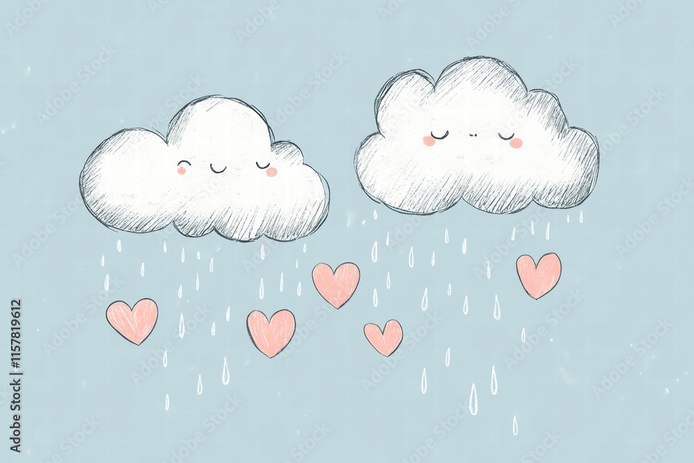 Aufkleber whimsical hand drawn clouds with hearts for a playful valentines day design. generative ai