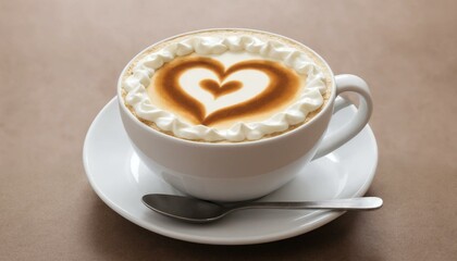 A cup of coffee with a heart-shaped cream topping.
