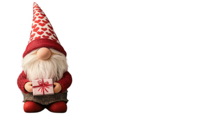 Adorable Valentine Gnome Holding Heart Gift with Patterned Hat and Fluffy Beard for Cute Seasonal Decor and Festive Celebrations