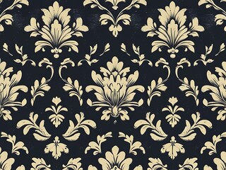 Elegant Damask Pattern Beige Flowers Dark Background