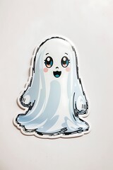 Printable sticker about minimal cute cartoon friendly ghost, 