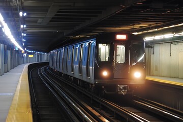 Trem de metrô moderno se movendo por um túnel subterrâneo 