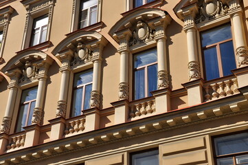 A fragment of the facade of a 19th-century Eclectic building. Saint-Petersburg
