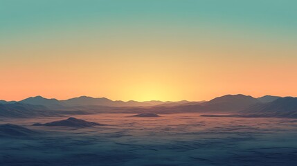 Obraz premium Stunning 3D Render of a Serene Sunset Over Distant Mountains. AI Generated