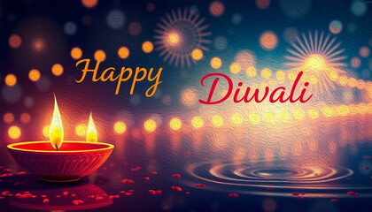 Happy Diwali illustration. Pattern for banners, covers, greeting cards, for printing on wall decorations.