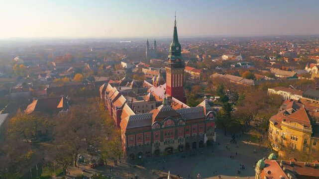 Subotica City Hall - aerial view from drone