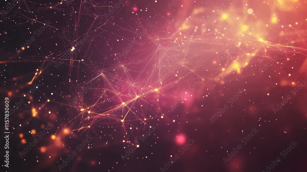 Poster abstract cosmic nebula background with glowing stars and particles.