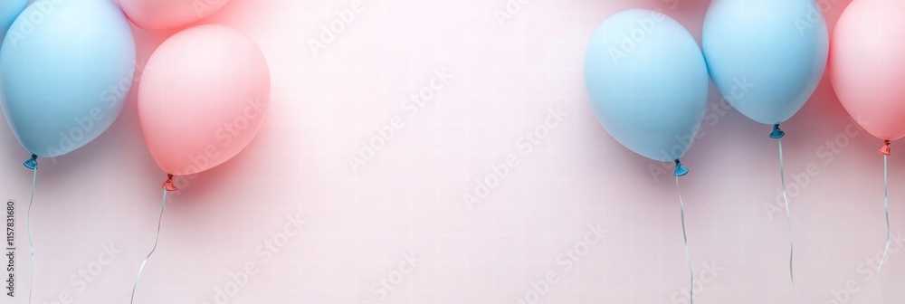 Poster Colorful pink and blue balloons on a light background with ample space for adding text or design elements. Generative AI