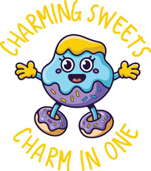 Colorful Cartoon Sweets Logo with Playful Mascot for Bakery and Confectionery Branding,cartoon branding, confectionery logo, donut character