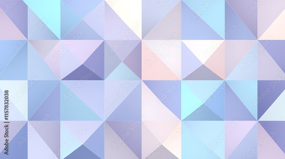 Poster pastel triangle geometry: abstract seamless pattern of pastel-colored triangles, creating a soft, ca